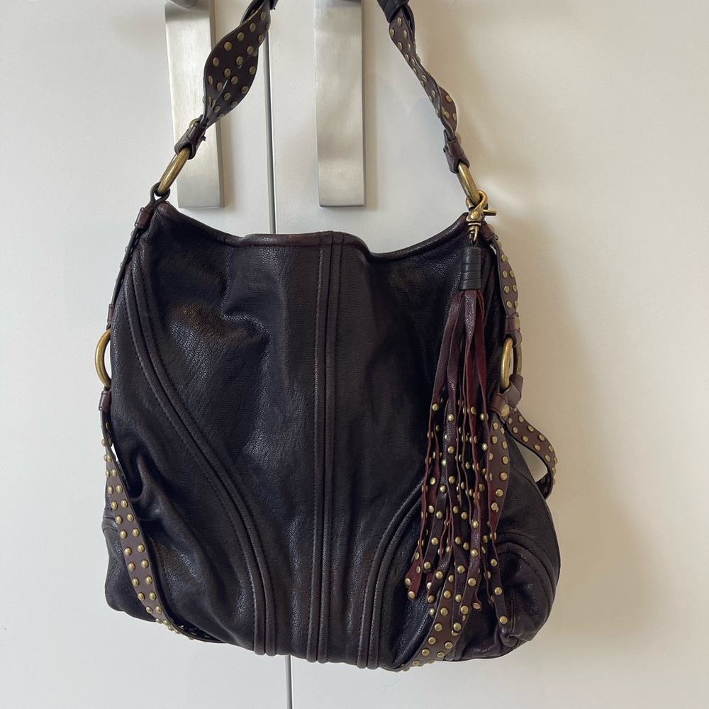 Studded Brown Leather Hobo Bag